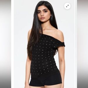 Miaou lani rhinestone Black Off-Shoulder